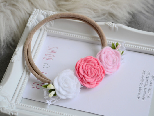 FairyBows opaska wianek trzy róże CHRZEST FairyBows