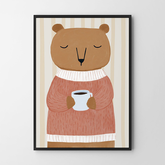 obrazy i plakaty do pokoju dziecięcego Misio loves coffee - plakat dla dzieci pokój dziecka