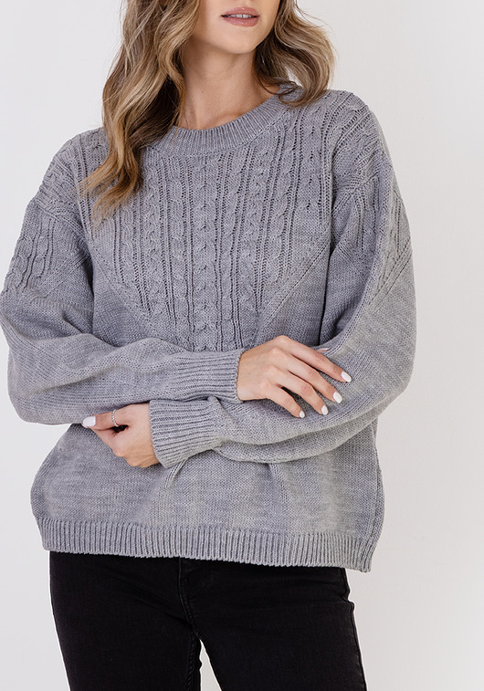 swetry damskie  Sweter w sportowym stylu - SWE322 szary MKM