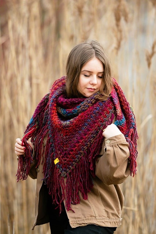 szale damskie Chusta  z frędzlami MAXCOLOR melange red