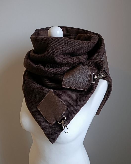 szale damskie Szal wełniany ze skórą, Komin Unisex  Brązowy