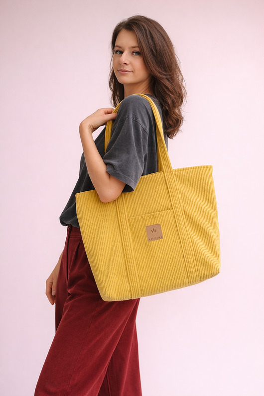 torby na ramię Duża sztruksowa torba miejska Żółta