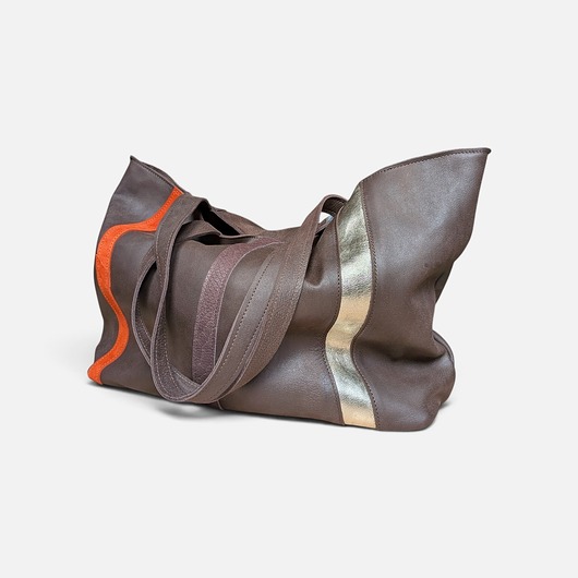 torby na ramię Shoper bag brązowa torba z pomarańczem