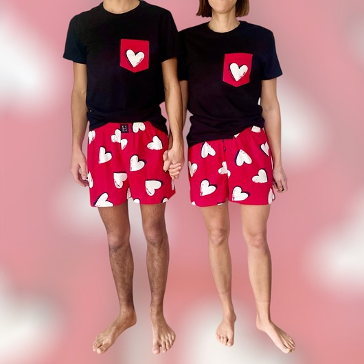 piżamy damskie Spodenki do spania dla PARY bokserki w serca czerwone