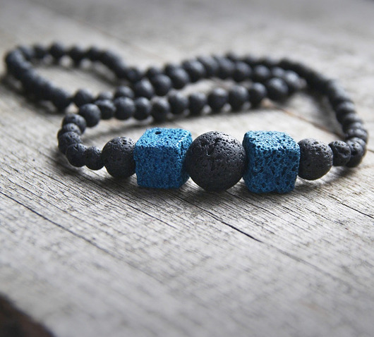 naszyjnik MĘSKI :: black & blue LAVA kaktusia