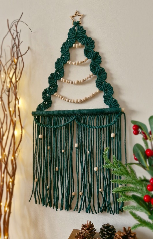 dekoracje świąteczne Choinka makrama, delikatna dekoracja świąteczna - butelkowa