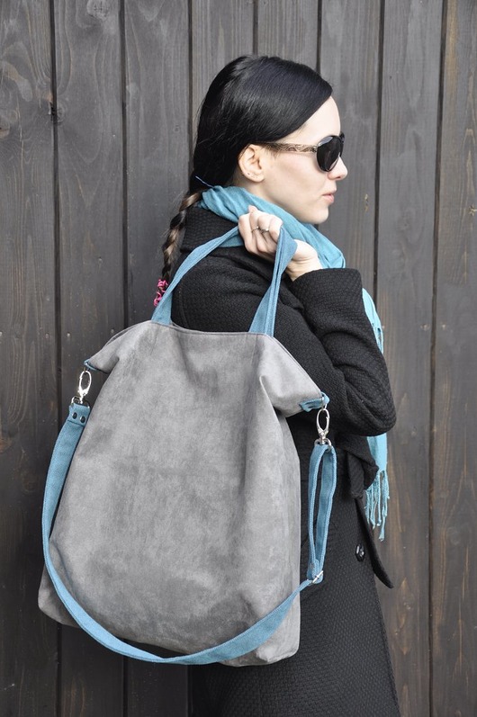 Torba hobo XXL - szarość, szmaragd PRACOWNIA 166