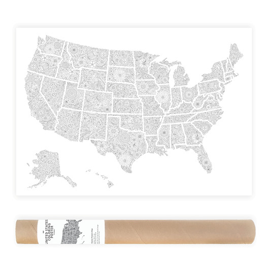 grafiki i ilustracje Mapa USA, Kwiaty - Plakat do Kolorowania