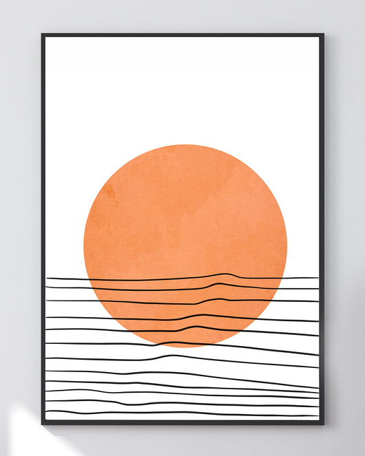 Plakat minimalistyczny 'Słońce i fala' Szare Kropki