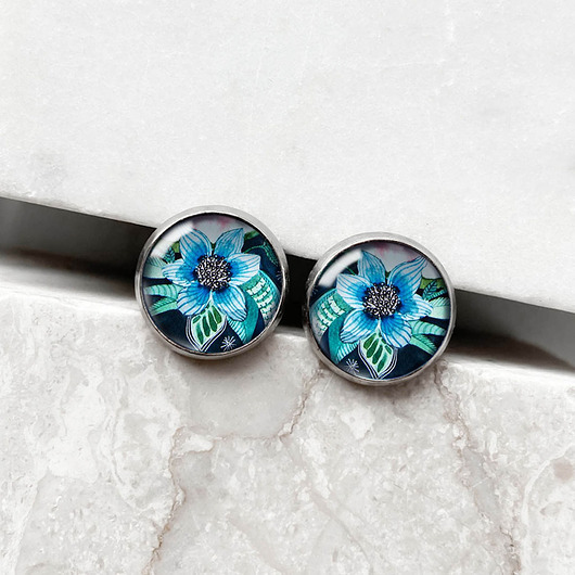 kolczyki szklane BLUE FLOWER kolczyki wkrętki na specjalną okazję