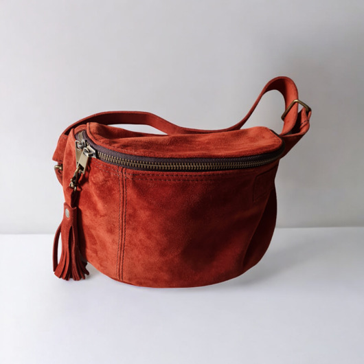 saszetka nerka Duża zamszowa nerka, saszetka Boho. Skóra naturalna, etui gratis