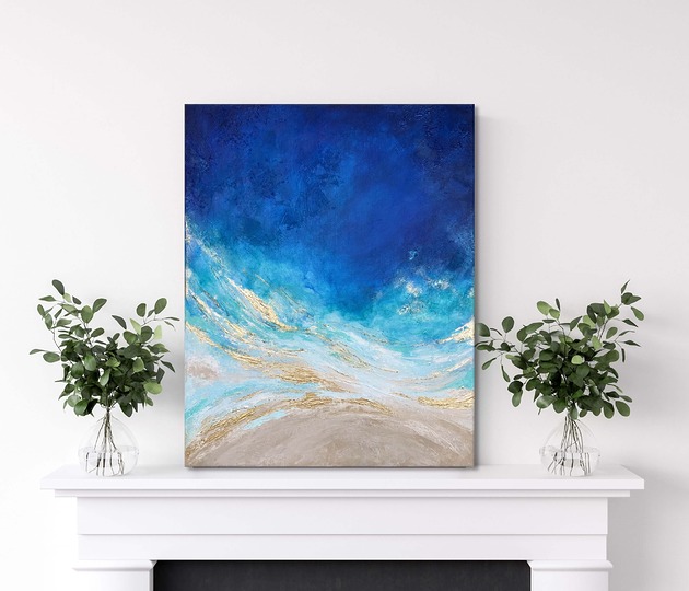 obrazy Granatowy obraz abstrakcyjny - obraz ze złotem Maldives IX 40x50 cm