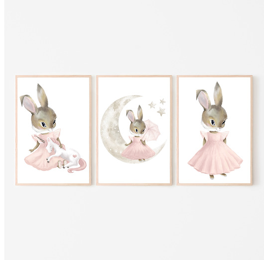 Plakat obrazek pastelowy króliczek 3 szt. Dekoracjan