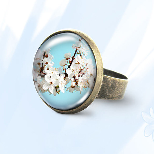 pierścionek z żywicy Pierścionek - Kwitnące kwiaty - brąz