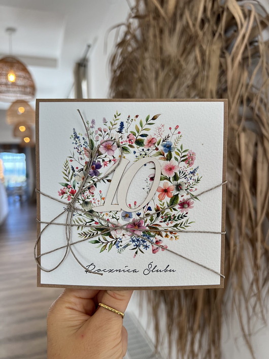 kartki scrapbooking Rustykalna kartka na 10. rocznicę ślubu - pomysł na prezent