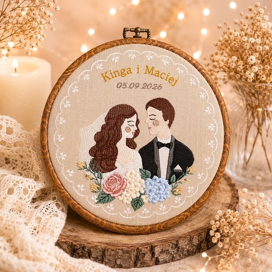 Ślub - inne Personalizowana pamiątka ślubna, haft w oprawie vintage