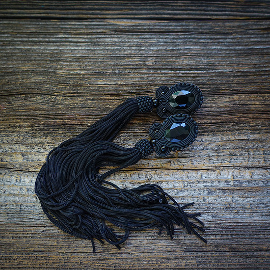 kolczyki soutache Czarne kolczyki soutache z frędzlami- długie
