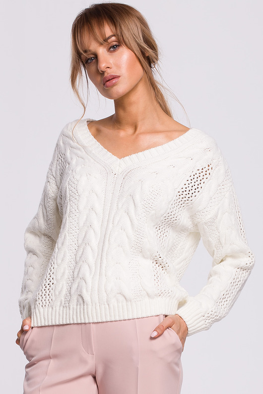 swetry damskie Sweter z dekoltem w serek-ecru(M-510)