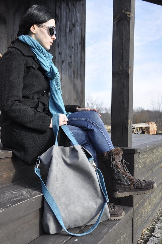 torby XXL Torba hobo XXL - szarość, szmaragd