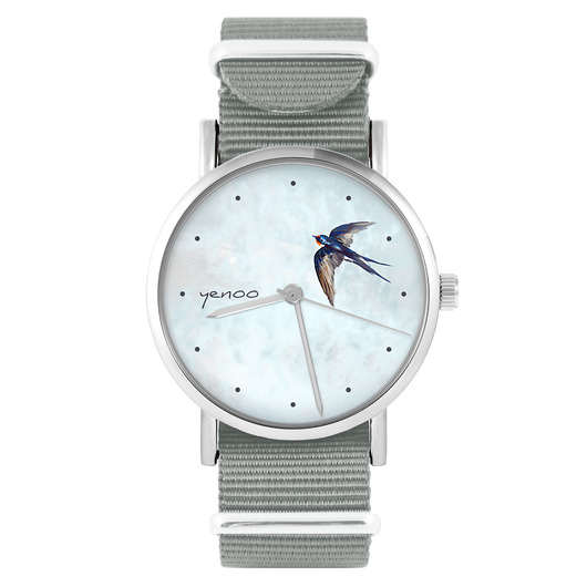 zegarki damskie Zegarek - Jaskółka - szary, nylonowy