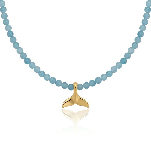 złote naszyjniki Naszyjnik z kamieni naturalnych - Jadeit & Płetwa wieloryba