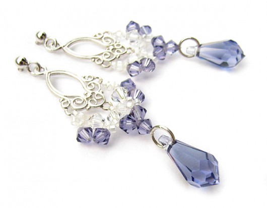 Kolczyki kryształ Swarovski - Abril z bukietem lawendy Marisella