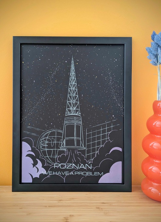 grafiki i ilustracje Ręcznie drukowany sitodruk "Poznań, we have a problem" 30x40cm