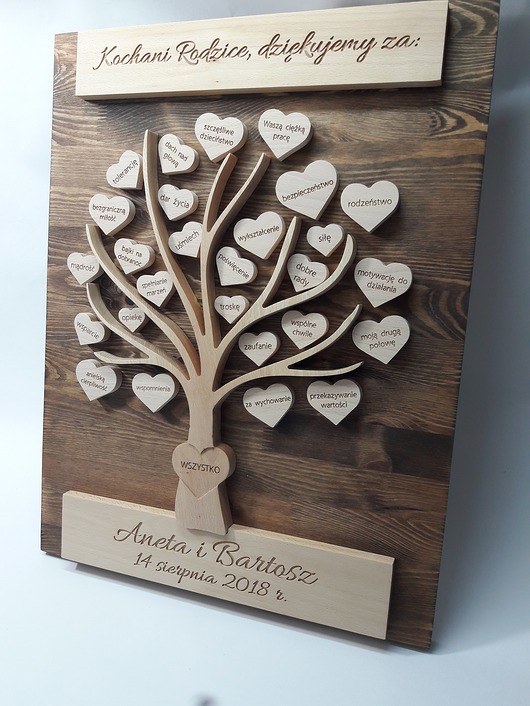 Ślub - inne Drewniane podziękowanie dla rodziców - drzewko