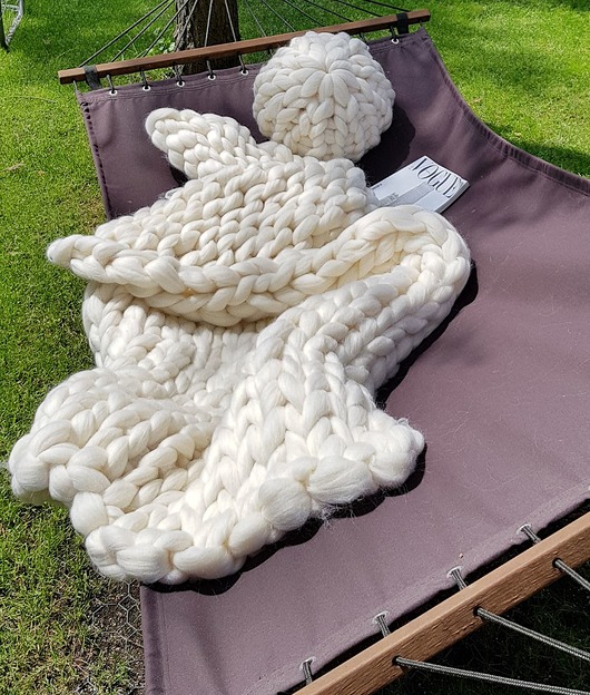 Biały koc z polskiej wełny czesankowej 120x170cm woolbyAnn