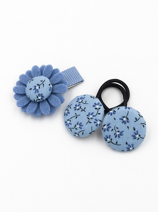 ozdoby do włosów dla dzieci Komplet spinka kwiatek i gumeczki Blue Little Flowers