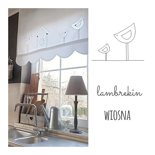 tekstylia - różne Lambrekin WIOSNA z ptaszkami shabby chic