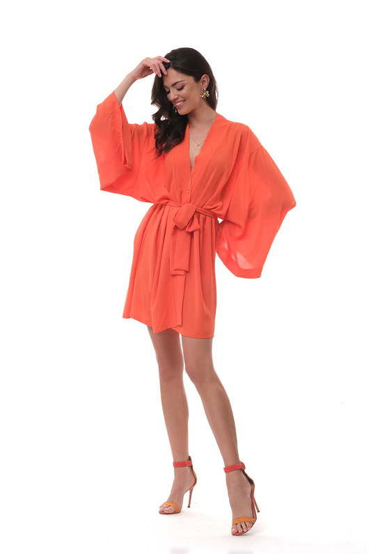 sukienki mini damskie Kimono FUERTA w pomarańczowym kolorze