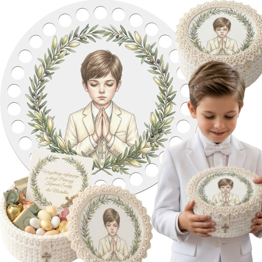 komunia - pozostałe Baza BIAŁA HDF Kolorowa do Szydełkowania KOŁO 15cm na Komunię dla Chłopca