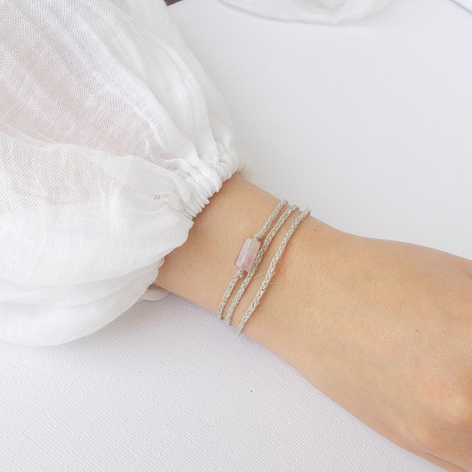 bransoletki na sznurku Kwarc różowy Bransoletka lniana NATURE