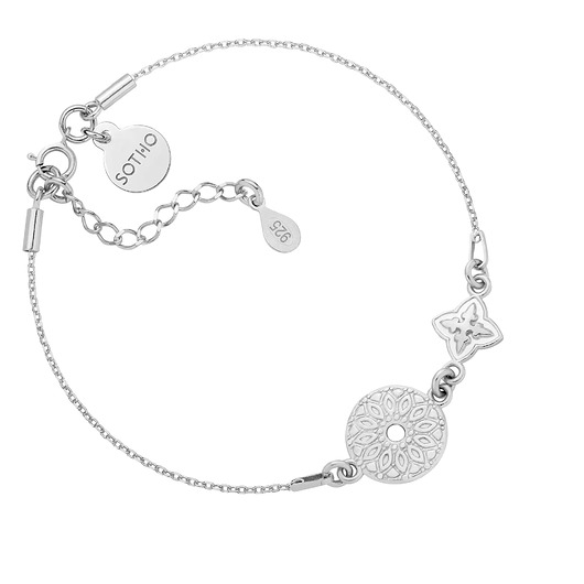 bransoletki srebrne Srebrna bransoletka z rozetką i medalionem