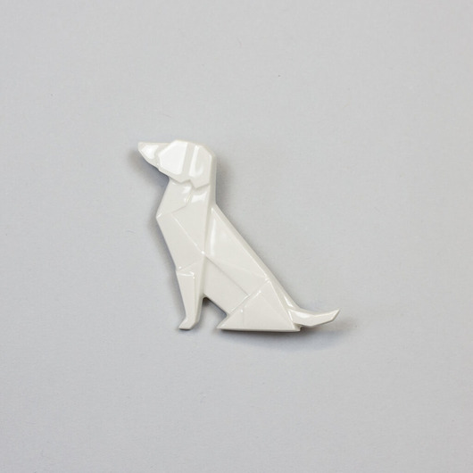 broszki Broszka Porcelanowa Origami Pies Siedzący Biały