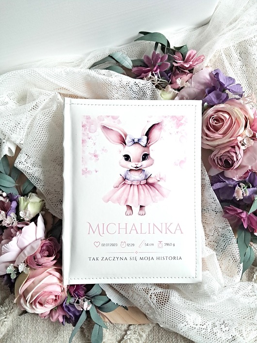 kartki, zaproszenia na chrzest ALBUM KRÓLICZKA z metryczką, prezent na chrzest, roczek, święta