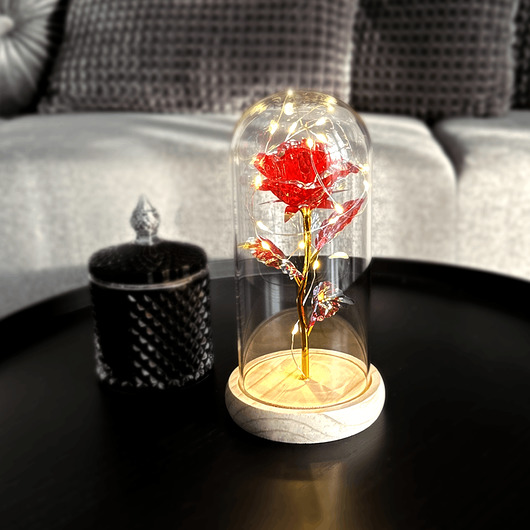 dekoracje świetlne Wieczna róża w szkle led czerwona flowerbox