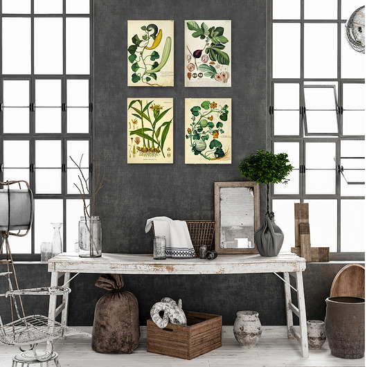4 plakaty w ramkach BOTANICA VINTAGE Poster Gallery Wall