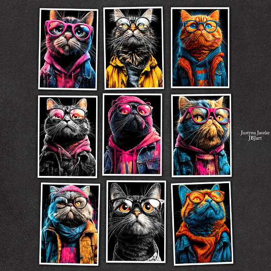 grafiki i ilustracje Miejskie Koty - zestaw 9 grafik