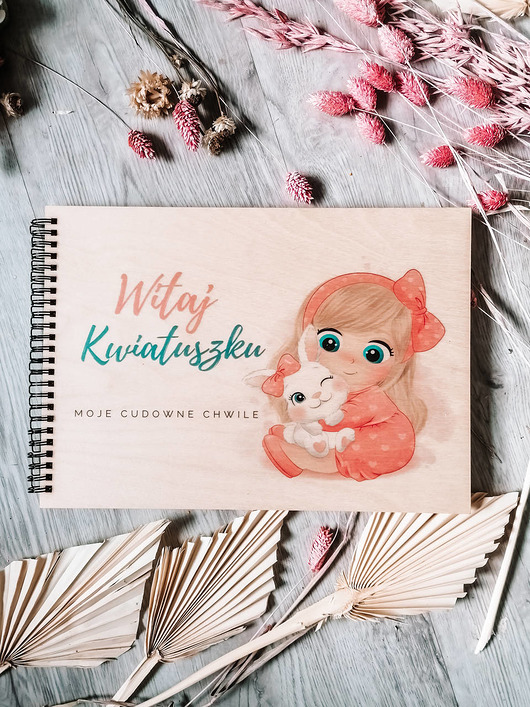 kartki, zaproszenia na chrzest DZIEWCZYNKA Z KOTKIEM chrzest,roczek, urodziny album dla dziewczynki
