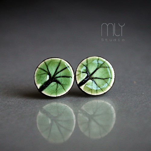 kolczyki ceramiczne Roślinne/stal chirurgiczna/