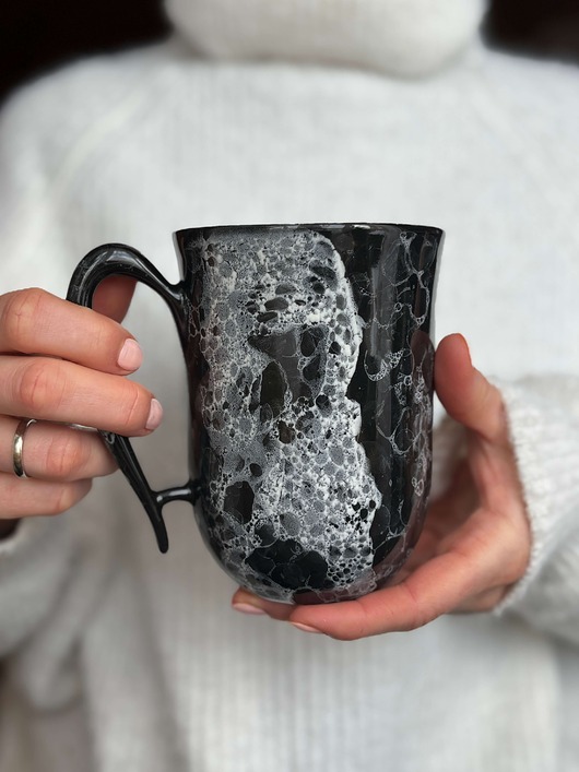 kubki Duży Kubek Ceramiczny 500ml Czarny Marmur