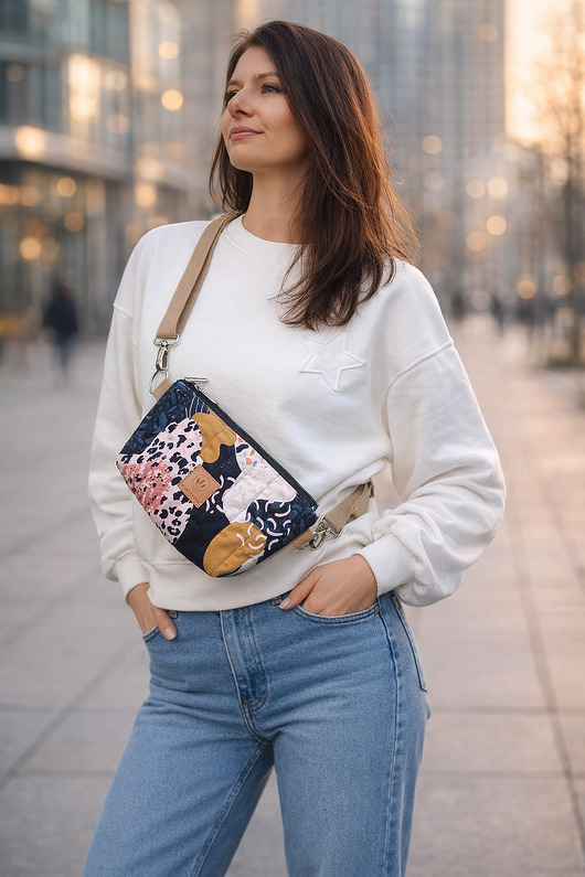 saszetka nerka Pikowana torebko nerka z weluru Caracas