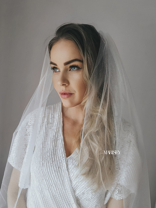 Ślubne ozdoby do włosów Welon ślubny brokatowy welon jednowarswtowy z brokatem