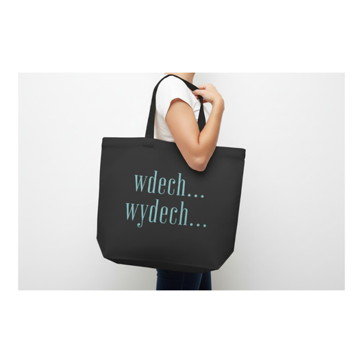 torby na zakupy Bardz duża bawełniana torba grafitowa z afirmacją WDECH... WYDECH...