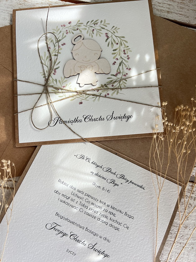 kartki, zaproszenia na chrzest Wyjątkowa ręcznie robiona kartka na chrzest od matki chrzestnej