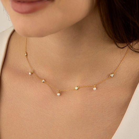 złote naszyjniki Naszyjnik perły cyrkonie srebro 925 pozłacane