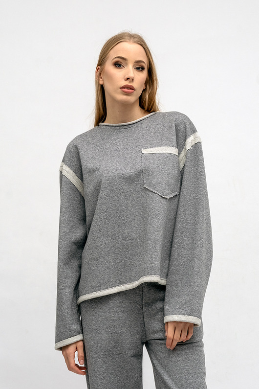 bluza bez kaptura damska BLUZA CROP ,,CINDI '' szara