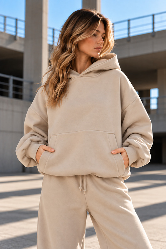 bluza z kapturem damska Bluza - 330 GSM Beż